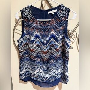 Rose & Olive Chevron Sleeveless Blouse - Blue, White, and Orange, Size XS